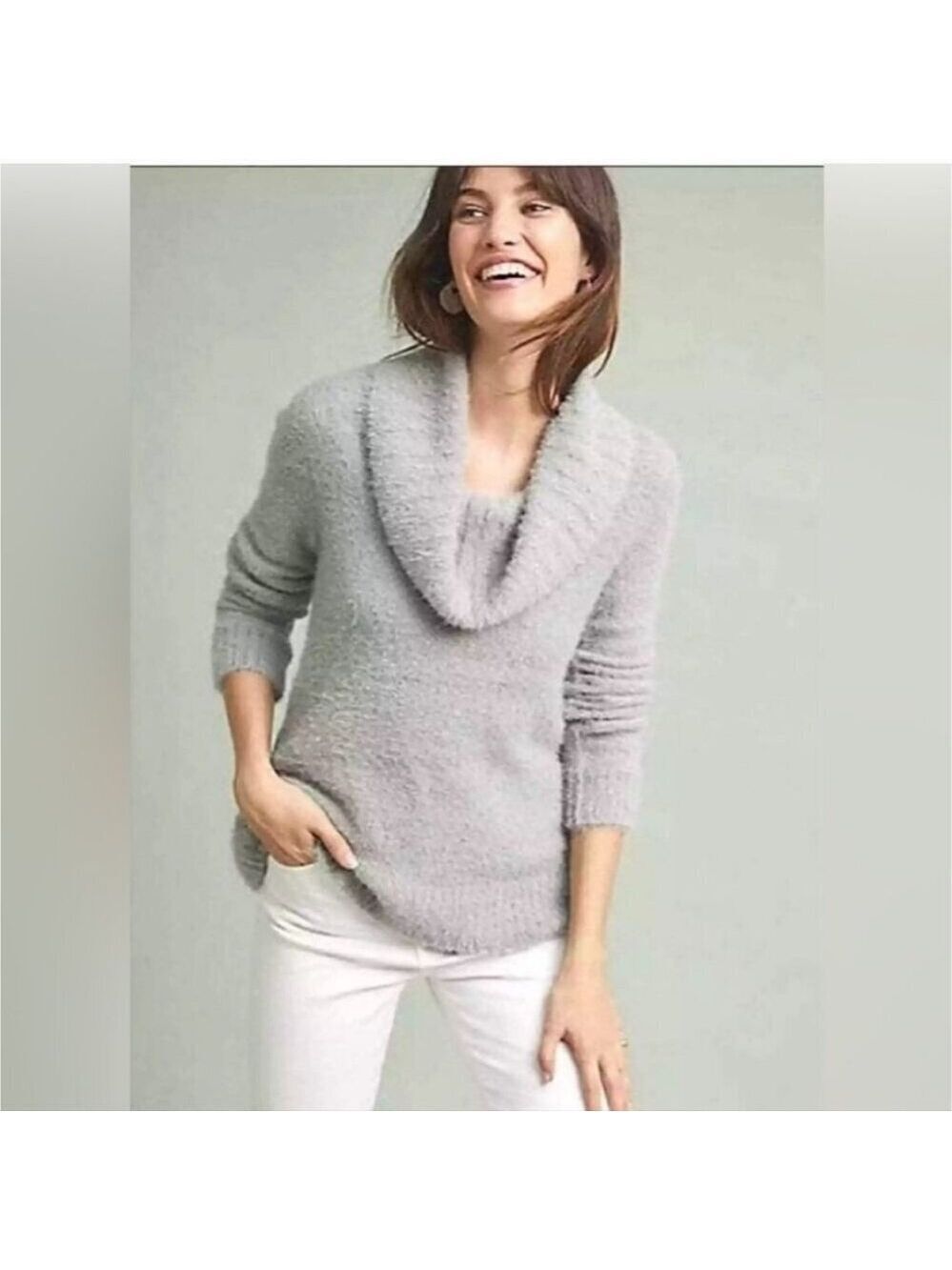ANTHRO | Ett:Twa Gray Fuzzy Cowl Neck Pullover Sweater Wool Alpaca Size XS